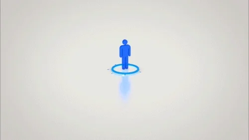 An animation of people standing in circles that are connected by lines in a web-like formation. 