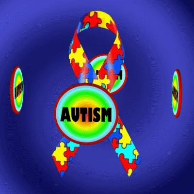 3-D illustration of an autism awareness puzzle ribbon.