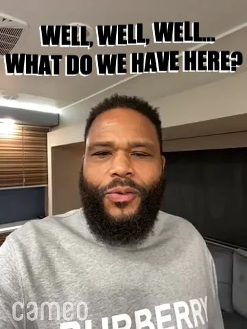A video selfie of Anthony Anderson, a Black American actor, saying 'Well, well, well, what do we have here?'
