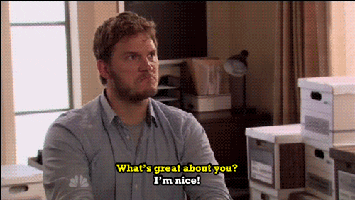Chris Pratt looking anxious at a job interview