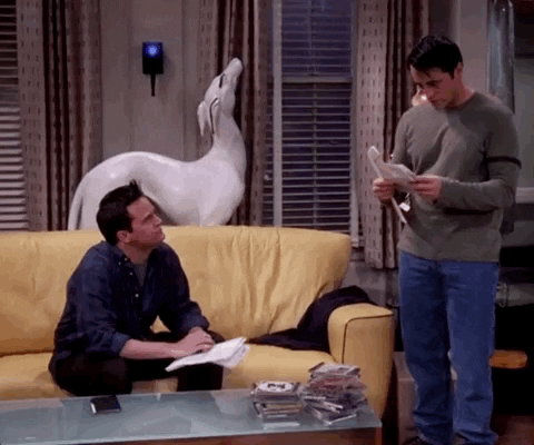 Joey from Friends exclaims 'This is how much we pay for electric?' and then walks over and turns off the lights.