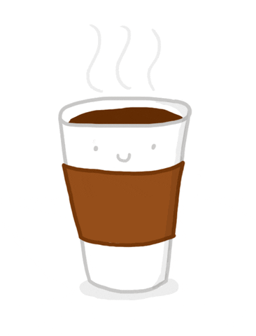 cartoon of white cup with brown liquid with steam