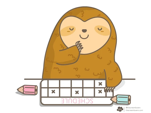 An illustrated sloth looking at a school schedule