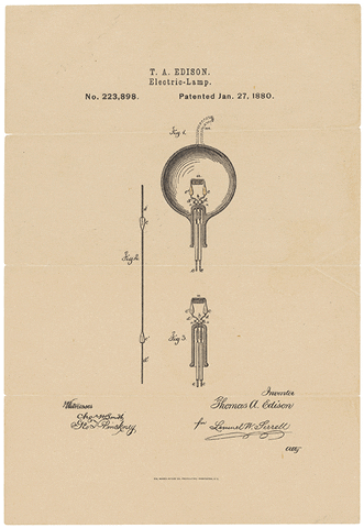 An animated graphic of Edison's patent for the electric lamp.