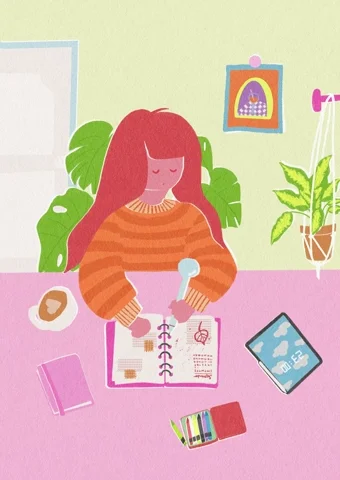 A person surrounded by plants writing in their journal about being ghosted after the first date. 