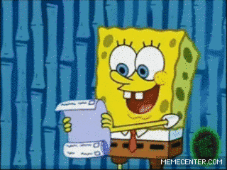 Spongebob holding a list, which unfurls around his house.
