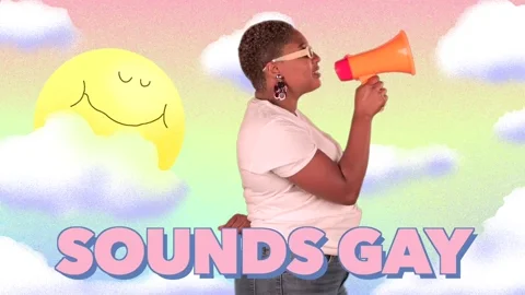 A GIF of a woman with a speakerphone and the text 'Sounds Gay. I'm In.'