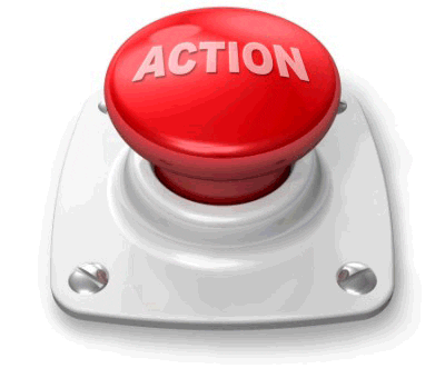 Finger pushing a red button 'action'