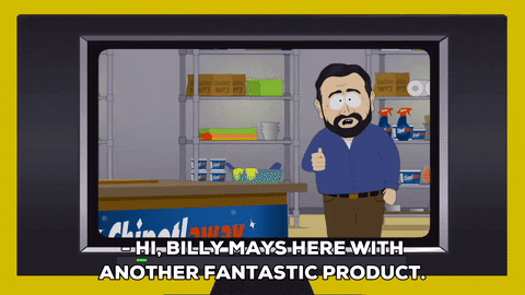 A retailer is promoting his product with, ' Hi, Billy Mays here with another fantastic product'.