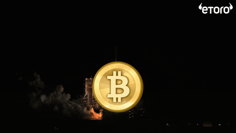 Bitcoin being launched into space like a rocket