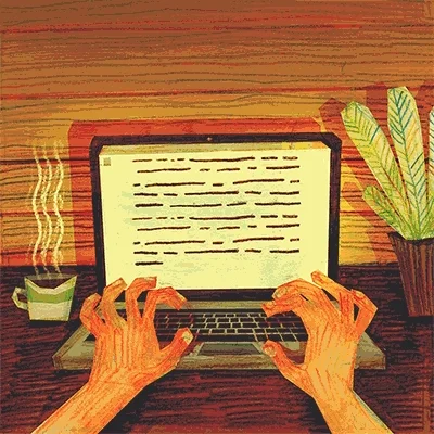 An animation depicting a person typing.