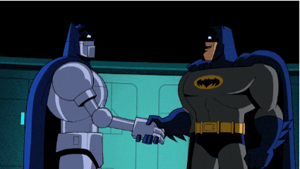Two Batmans shaking hands