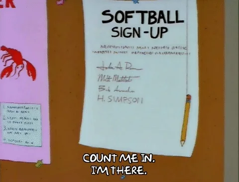 Simpsons characters signing up for a softball team. One says, 