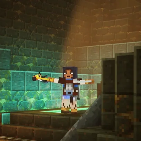 A Minecraft character doing the victory dance.