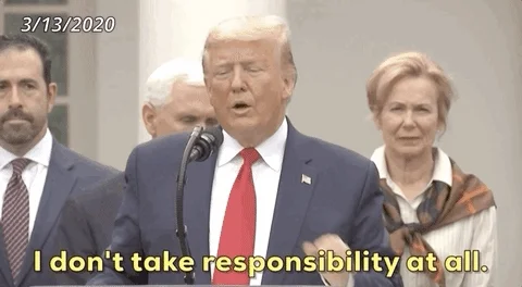 US President Donald Trump saying 'I don't take responsibility at all. '