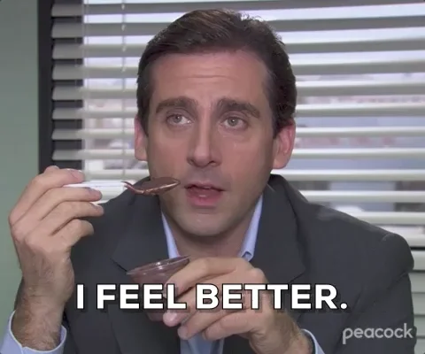 Michael Scott from The Office eating chocolate pudding. He says, 