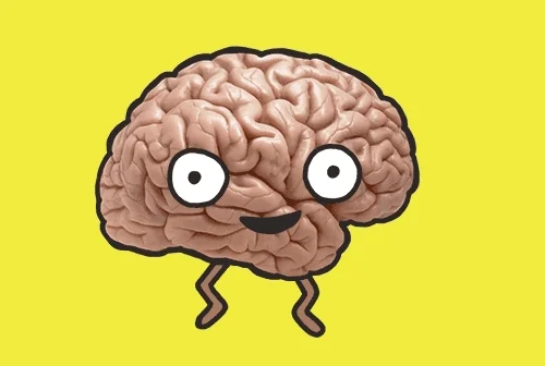 Animated illustration of a brain with eyes, mouth, and legs bouncing up and down. 