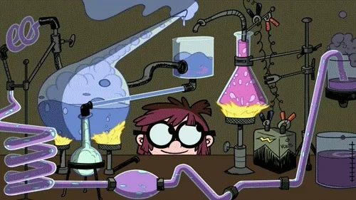 A kid watching a chemical reaction in a laboratory.