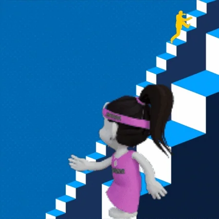 A cartoon girl dancing in front of small steps. The text reads: