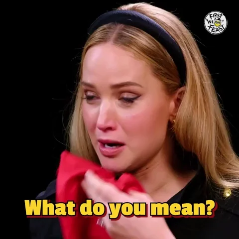 Jennifer Lawrence, with eyes watering, says, 