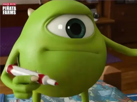 Mike Wazowski of Monsters, Inc. draws an 'X' on a day in his calendar as a deadline approaches.