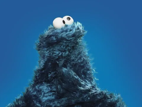 Cookie Monster looking confused. 