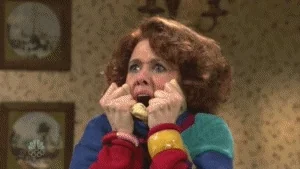 Kristen Wiig appears highly anxious in a Saturday Night Live sketch.