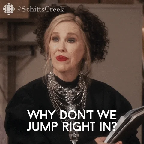 Woman stating 'Why don't we jump right in?' 