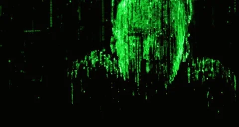 Keanu Reeves as Neo in The Matrix putting on sunglasses and becoming lines of green code. 