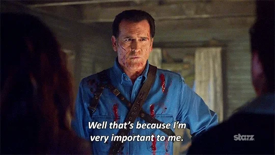 Actor Bruce Campbell speaking with the caption 