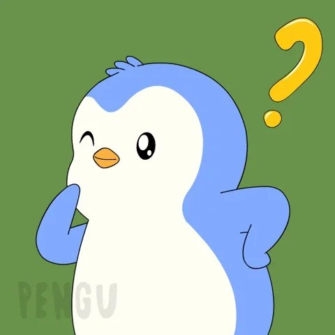An animated graphic of a penguin thinking.