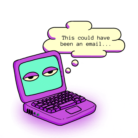 Purple laptop computer blinking with thought bubble that reads 