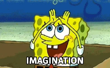 Spongebob creating a rainbow that represents imagination.