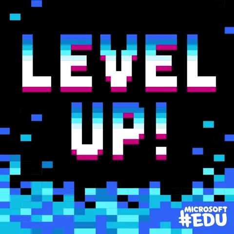 “Level Up” written with flashing effects.