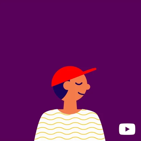 A cartoon a person smiling on purple background with white text that reads: 