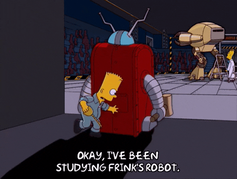 Bart Simpson studying a robot