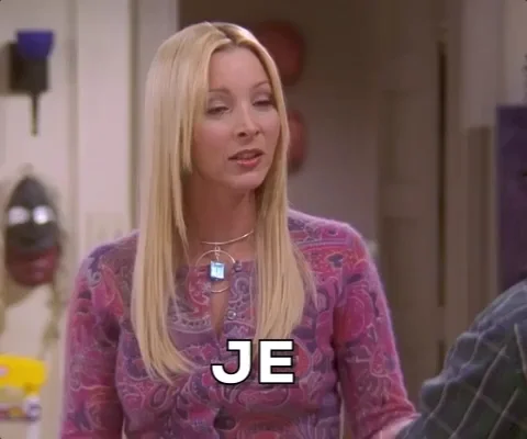 A scene from the TV series 'Friends' showing Phoebe teaching Joey French.
