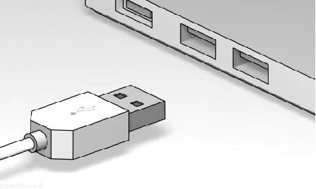 micro vs mini USB: An animated USB cable going into a laptop port