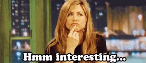 Jennifer Aniston nodding with her finger on her chin. The text reads: 