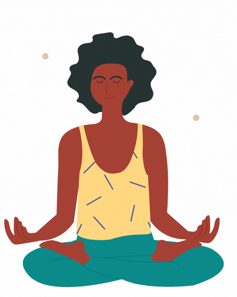 Person sits with crossed legs and hands on thighs in a meditation pose. Created in Canva.