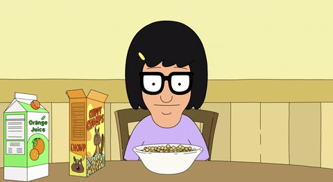 Tina from Bob's Burger's enjoys a bowl of cereal.