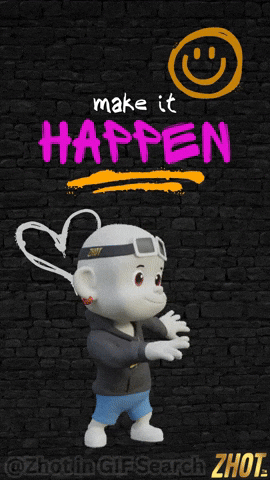 Animated character dancing with a caption: 