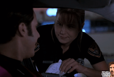 Steve accepts a speeding ticket with enthusiasm in the movie A Night at the Roxbury. 