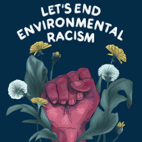 animated GIF poster of a human fist and flowers with the words 