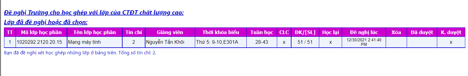 Đăng kí học môn Mạng máy tính