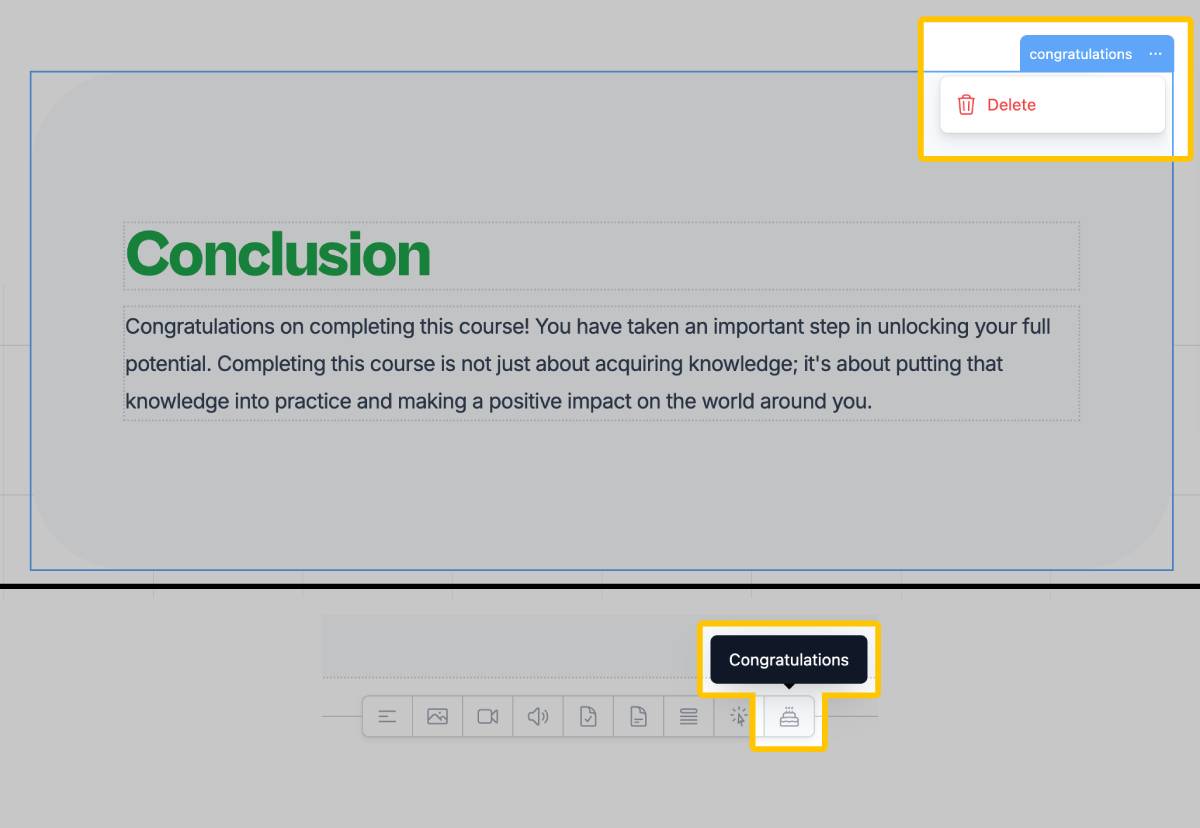 Add/Remove Congratulations Section