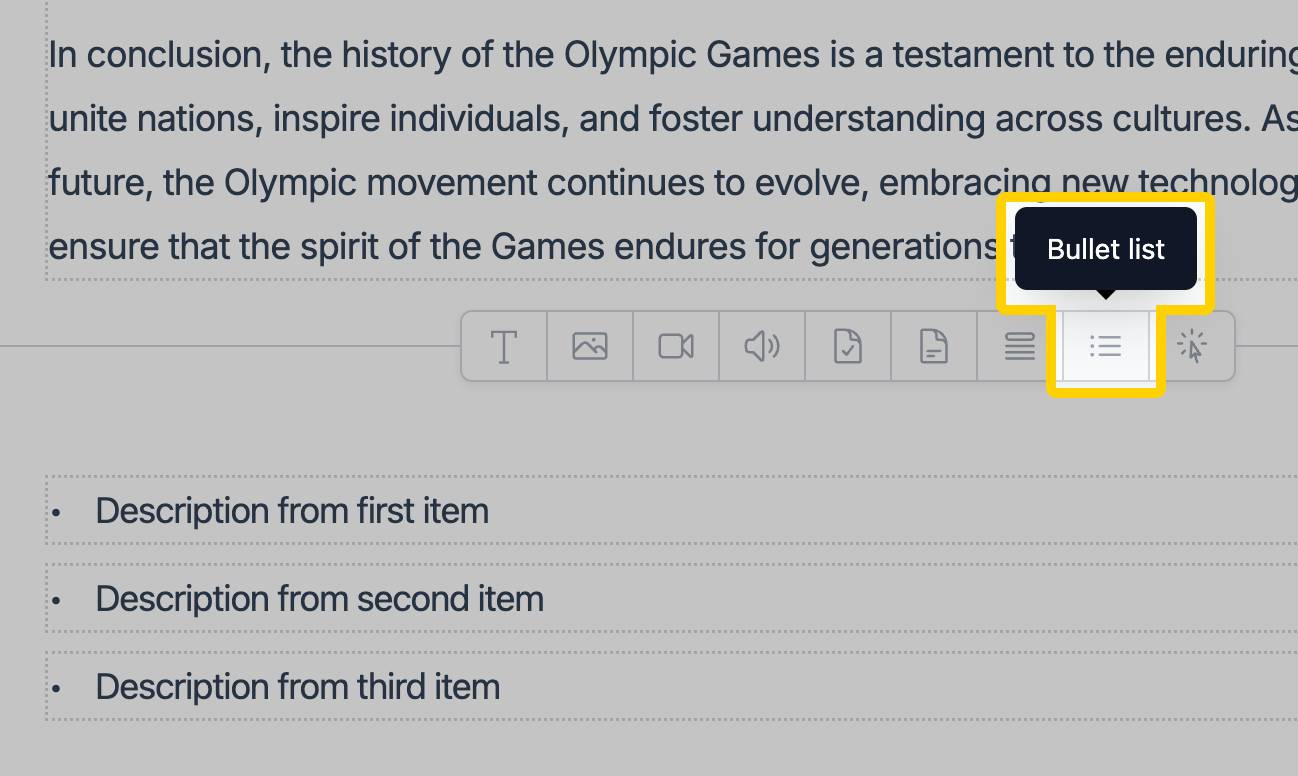 New Block: Bullet List
