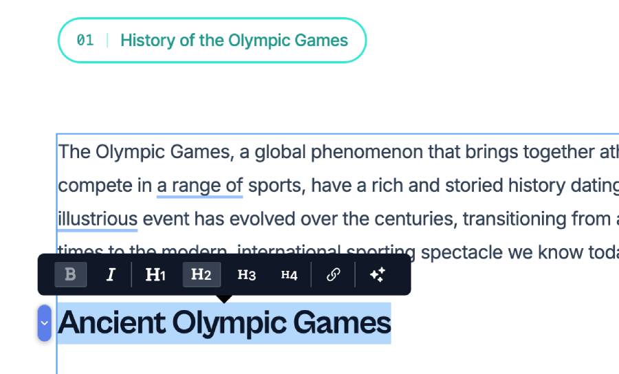 Heading Formatting in Text Blocks
