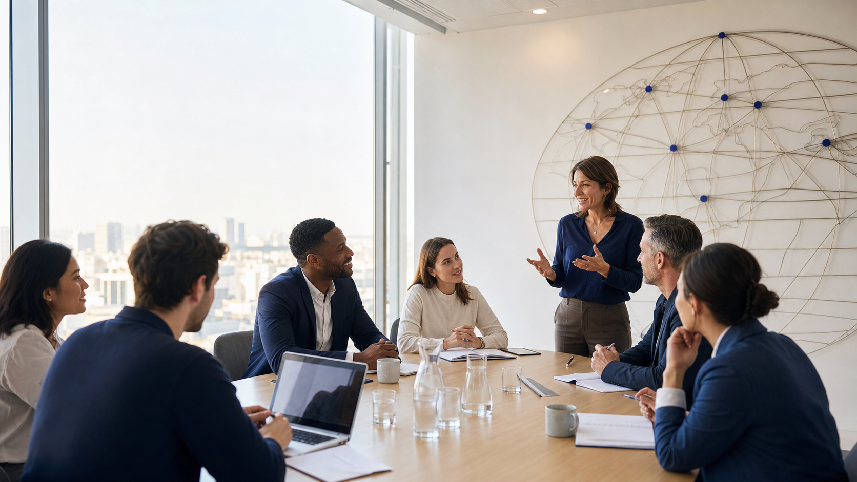 Professionals participating in a live multilingual corporate training workshop