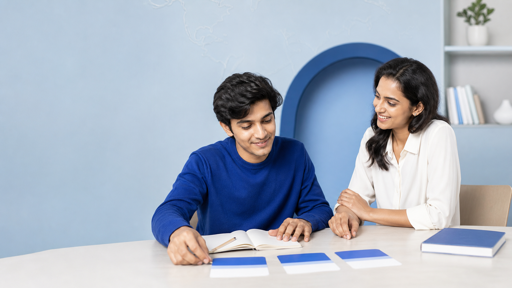 A learner receiving personal guidance while planning a language course
